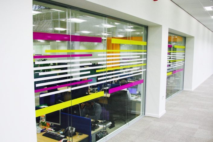 Printed glass partition